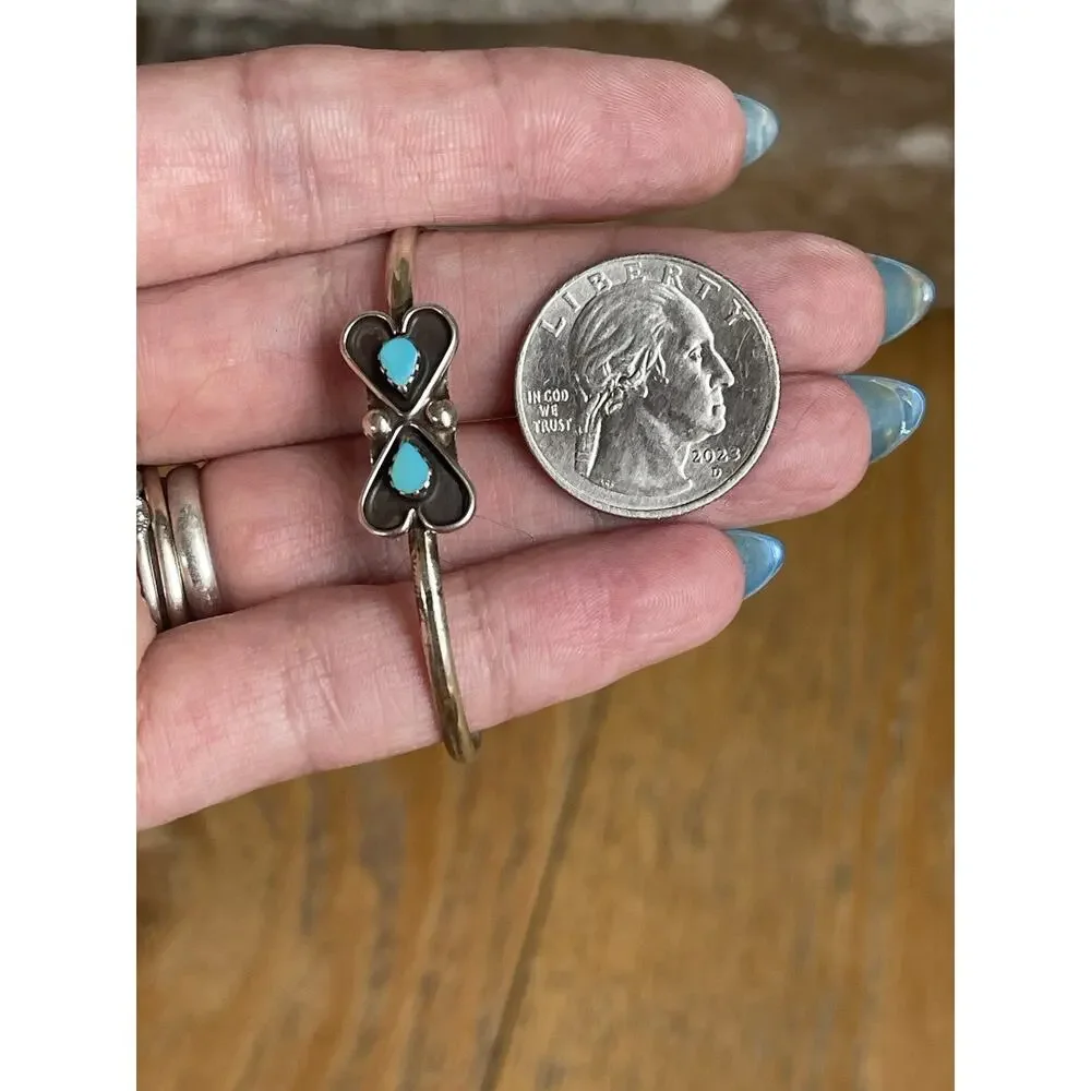 VTG Native American Zuni Sterling Silver Turquoise Butterfly Child Cuff Bracelet